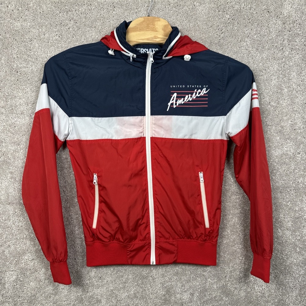 RSVLTS Jacket Mens Medium USA Full Zip Hidden Hood Dare Mighty Things Flag